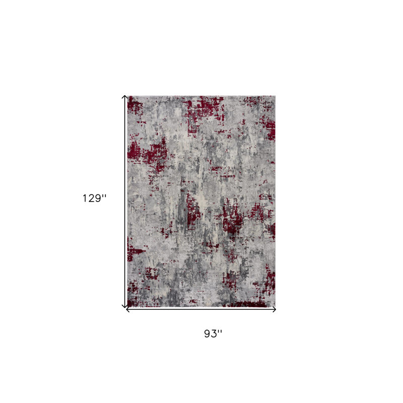 Red and Gray Abstract Area Rug, Rectangle 8' x 11'