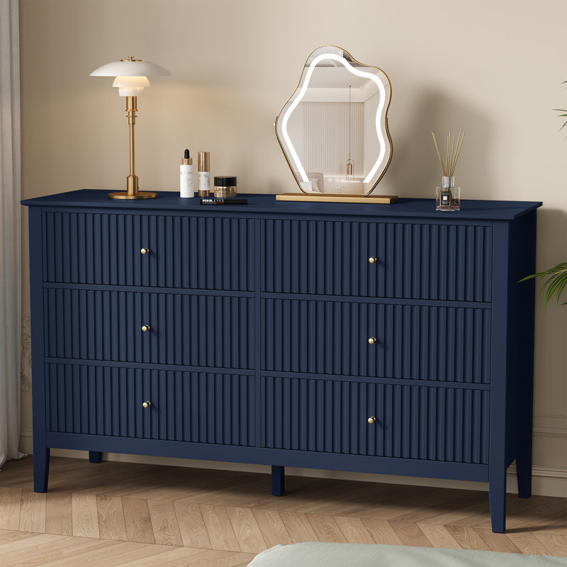 Modern Blue 6-Drawer Fluted Dresser