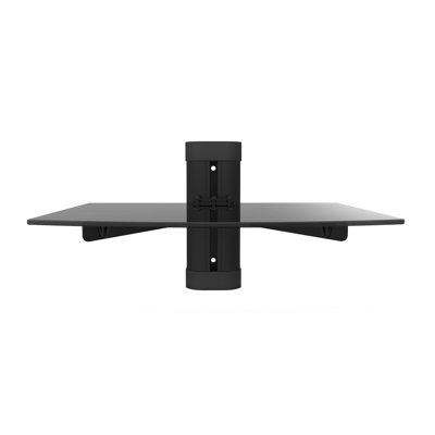 Durable Tempered Glass AV Wall Shelf – Single Floating Shelf 13.8″×11″, Supports up to 17.6 lbs, Cable Management