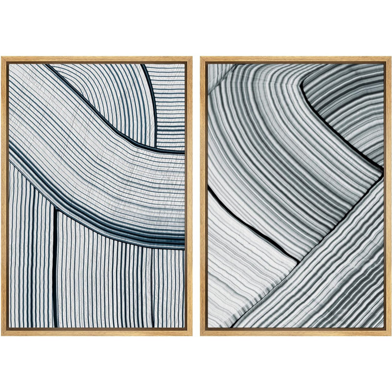 «Geometric Line», reproduction de peinture abstraite sur fond noir et gris, Cadre naturel flottant
