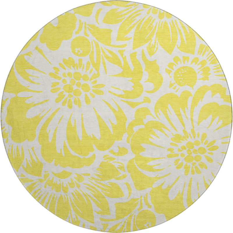 Premium Machine Washable Cerrito AMF551 Yellow Rug, Round 8'