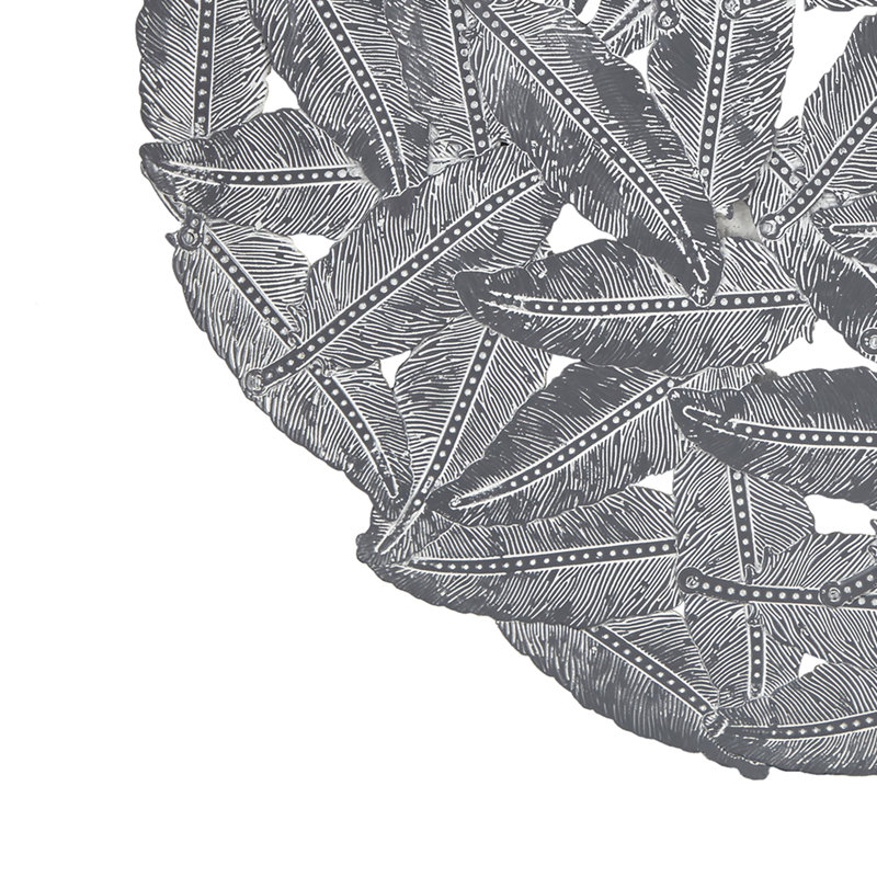 Textured Feather Metal Wall Decor - Grey Shade , Indoor Mounting, Hook Ring Grey, Use Only, Mounting