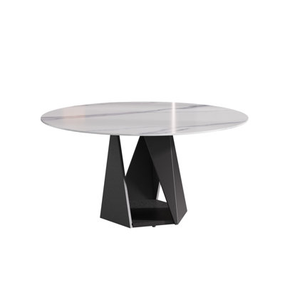 59.05" Round Marble Dining Table With Black Iron Metal Base, Artificial Marble For 6-8 People, Dining Room/Living Room Kitchen Dining Table,White (Dining Table Only)