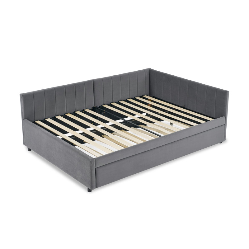 Lit de jour double avec couchette rembourrée capitonnée, structure de canapé-lit avec dossier et accoudoirs confortables, velours (79,5 po x 58 po x 25 po)