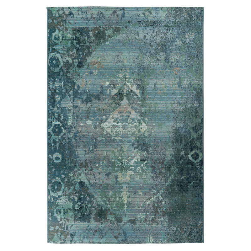 Gobelina Rectangle Abstract Dhurrie, Blue, Rectangle 120 x 170cm