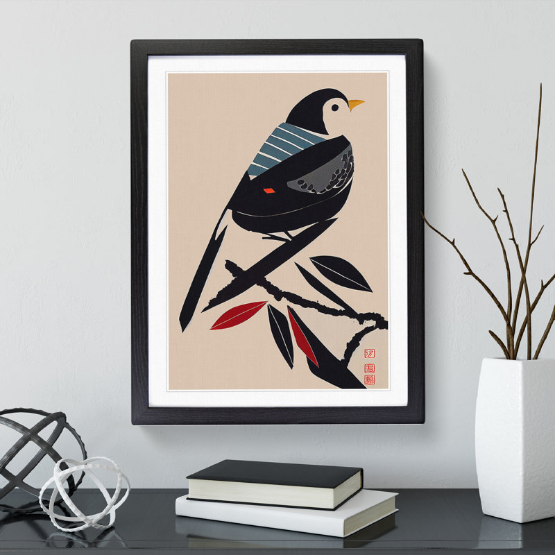 A Japanese Bird - Single Picture Frame Print, Black Framed, 64cm H x 46cm W x 2cm D