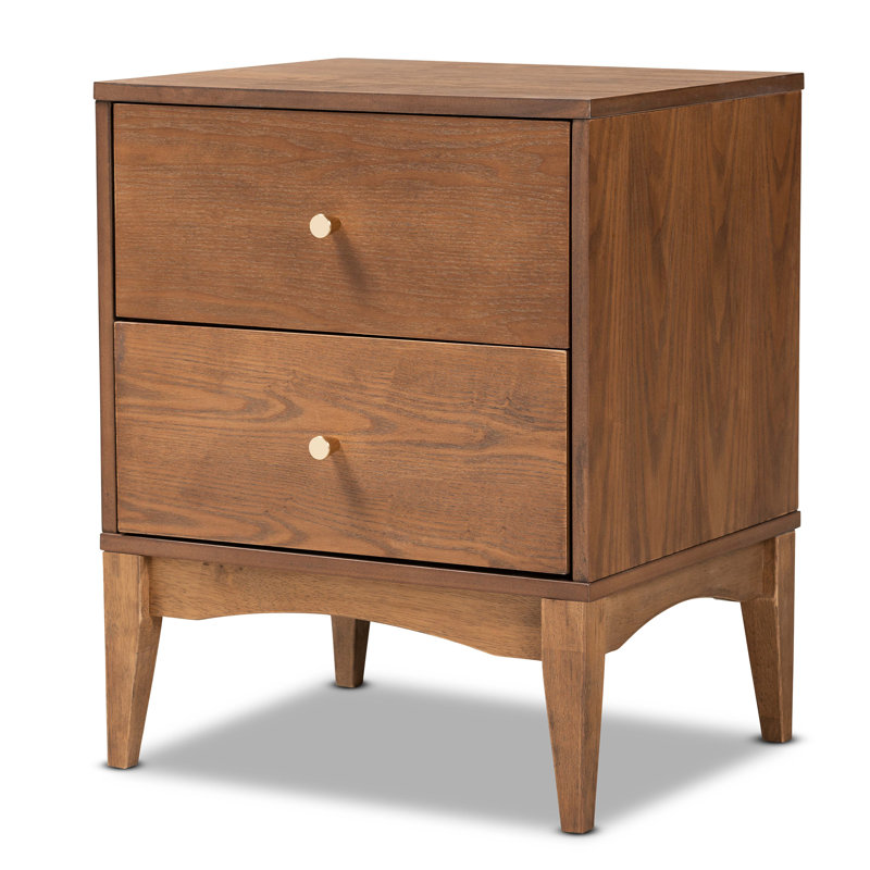 Ash Walnut 2-Drawer Mid-Century Modern Nightstand