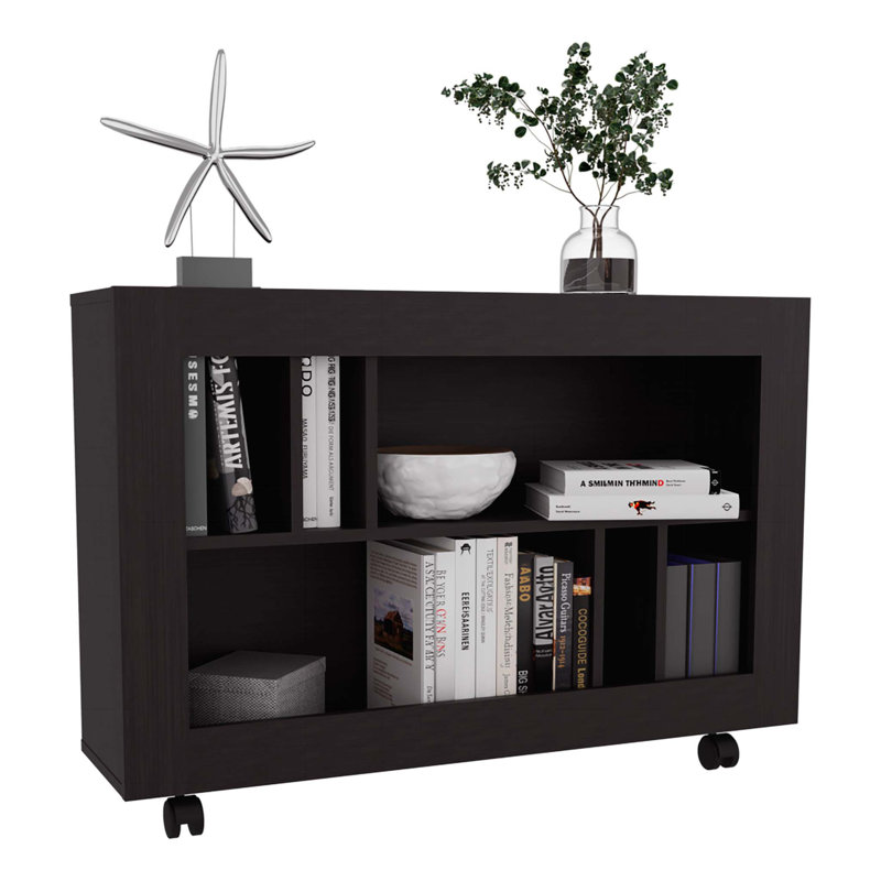 Console Table Cart, 5 Shelves, 4 Casters, Black