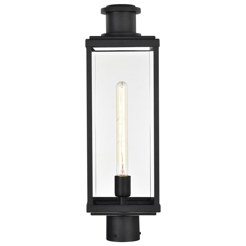 Luca - Outdoor Post Lantern - Sand Black Finish - Clear Beveled Glass