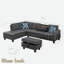 Canapé modulaire en L en lin avec garniture cloutée, porte-gobelets et repose-pieds avec rangement-1692052850