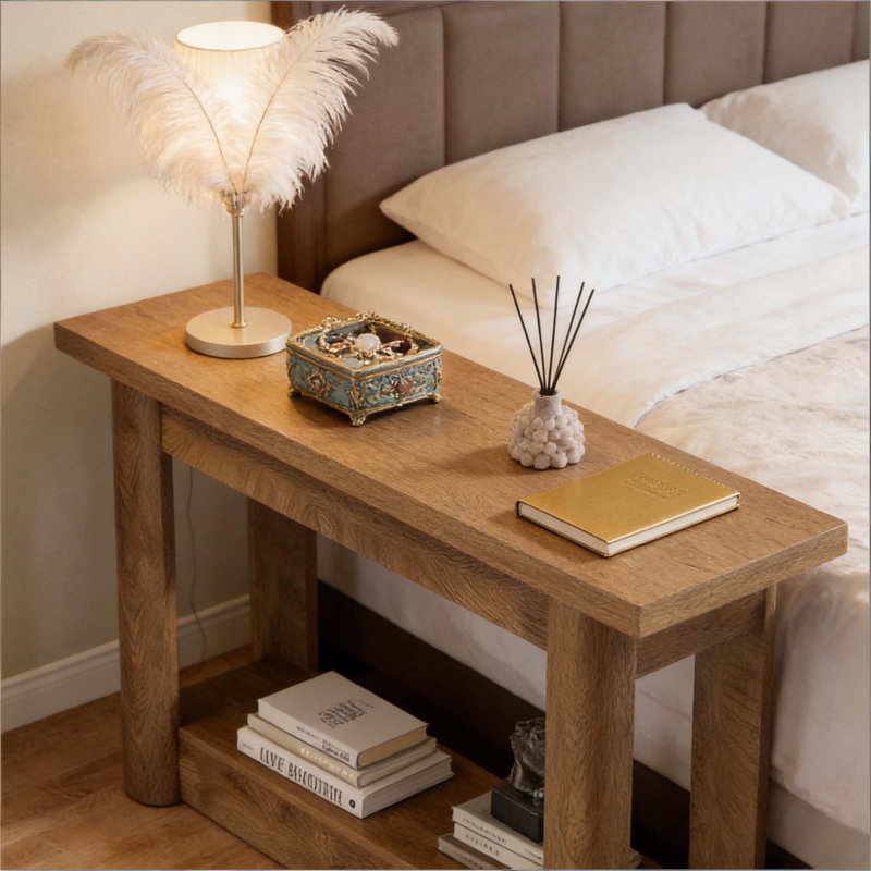2-Tier Foyer Table,Entryway Sofa Table,Console Table, Brown Oak
