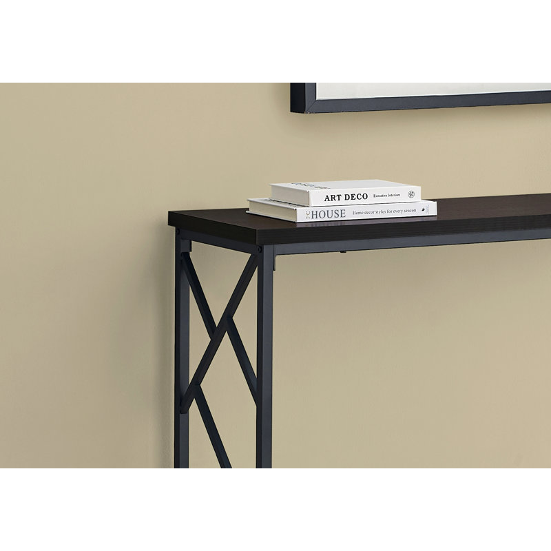 Table d'appoint, console, vestibule, étroit, canapé, salon, chambre à coucher, métal noir, contemporain, moderne, Espresso