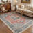Marrakesh Vintage Floral Machine Washable Blue / Red Indoor Area Rug with Non-Slip Backing-273989331