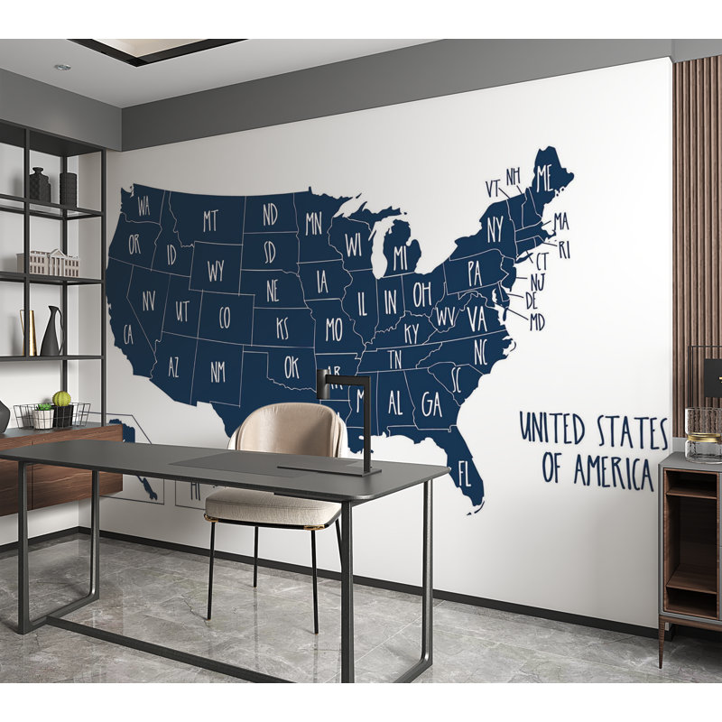 Murale pelez et collez de qualité supérieure - carte des États-Unis, L 210 po x L 144 po