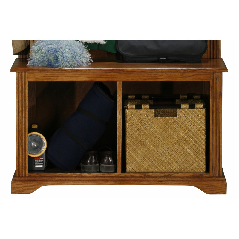 Glastonbury Oak Solid Wood Hall Tree with Bench and Shoe Storage, Medium Oak