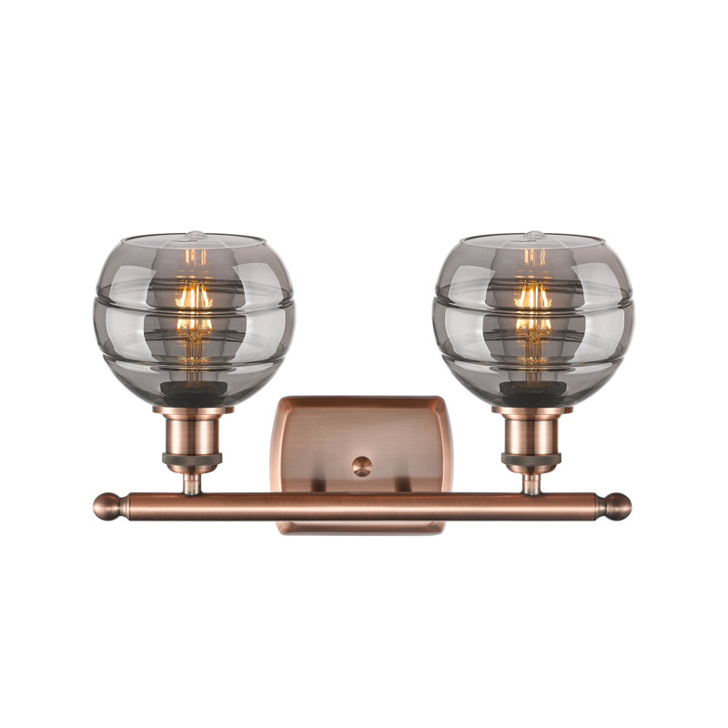 Éclairage pour meuble-lavabo à 2 lumières à intensité variable Natick, Gris fumée clair, Cuivre antique