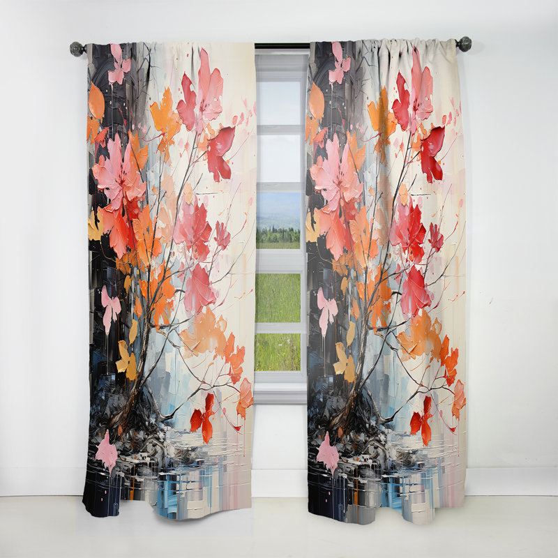 Coral Grey Maple Tree Maple Serenade - Traditional Velvet Curtain - Room Darkening - 1 Panel, 52" W x 84" L