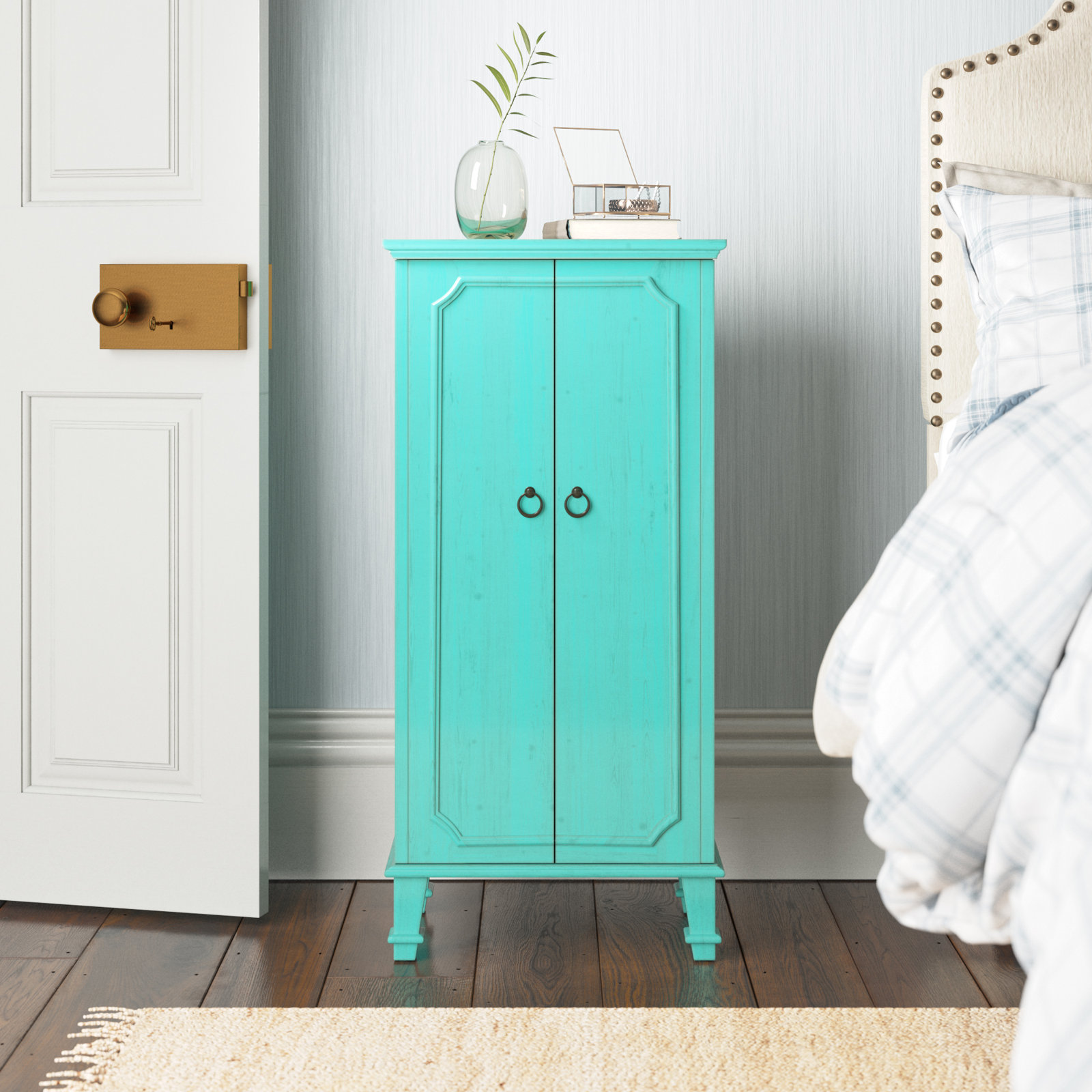 Maddox Jewelry Armoire with Mirror, Turquoise