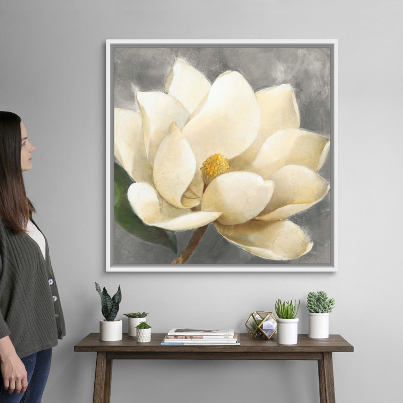 Art mural sur toile Magnolia Blossom, Cadre blanc, H 36 po x l 36 po x P 1,25 po