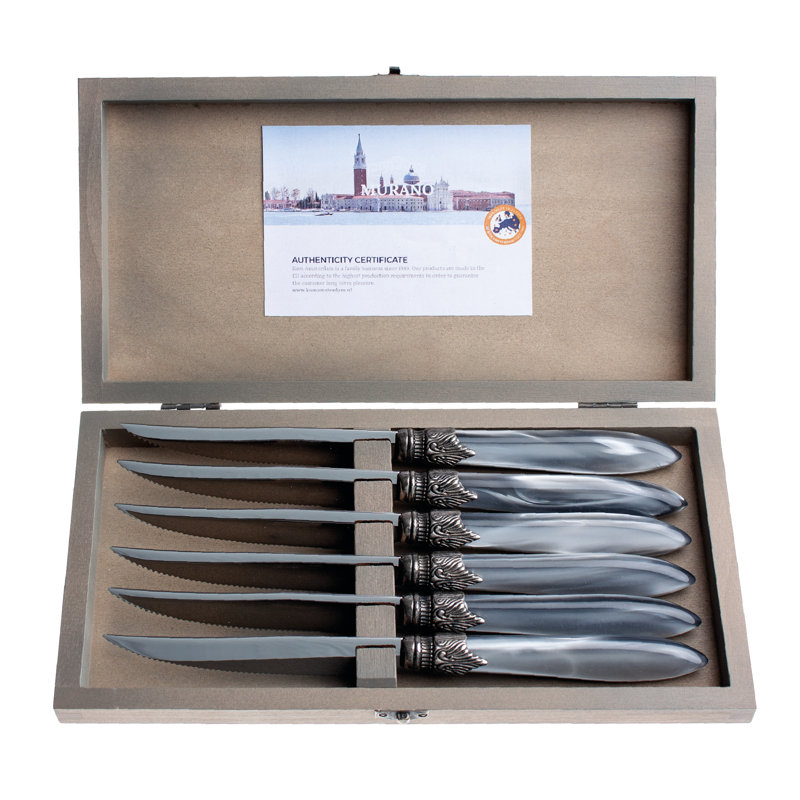 Bloomsbury Market Alenka 6 Piece Stainless Steel Steak Knife Set, Light Grey