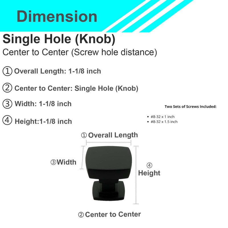 Modket 1 1/8" Solid Square Knob, Matte Black, 10