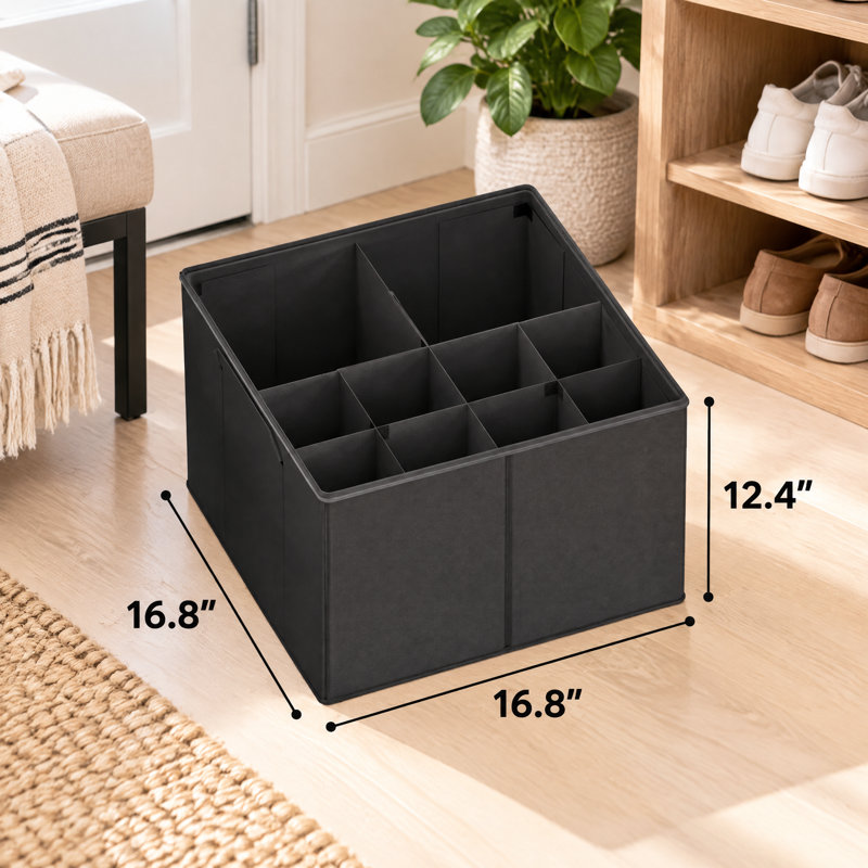 2-Pack Foldable Shoe Organizer for Closet, Shoe Storage Bins Boxes Baskets with Adjustable Dividers, Fits 16-32 Pairs, Noir
