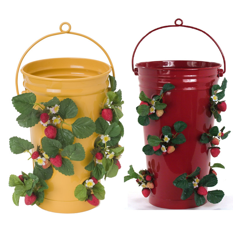 Pot à fleurs en métal Hallbera, Safran / rouge, H 18 po x l 10,5 po x P 10,5 po