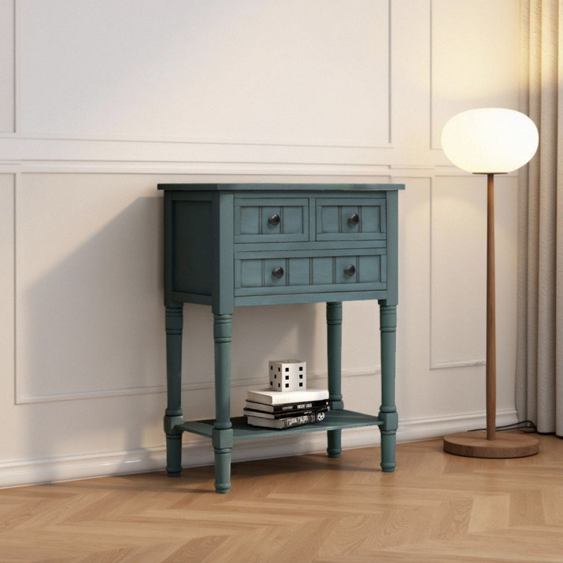 23.7" Wide 3-Drawers Buffet Table, Retro Sideboard with Bottom Shelf, Navy