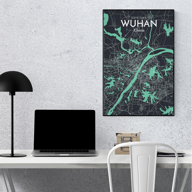 Carte de la ville de Whan, impression, Vert/gris, H 36 po x l 24 po