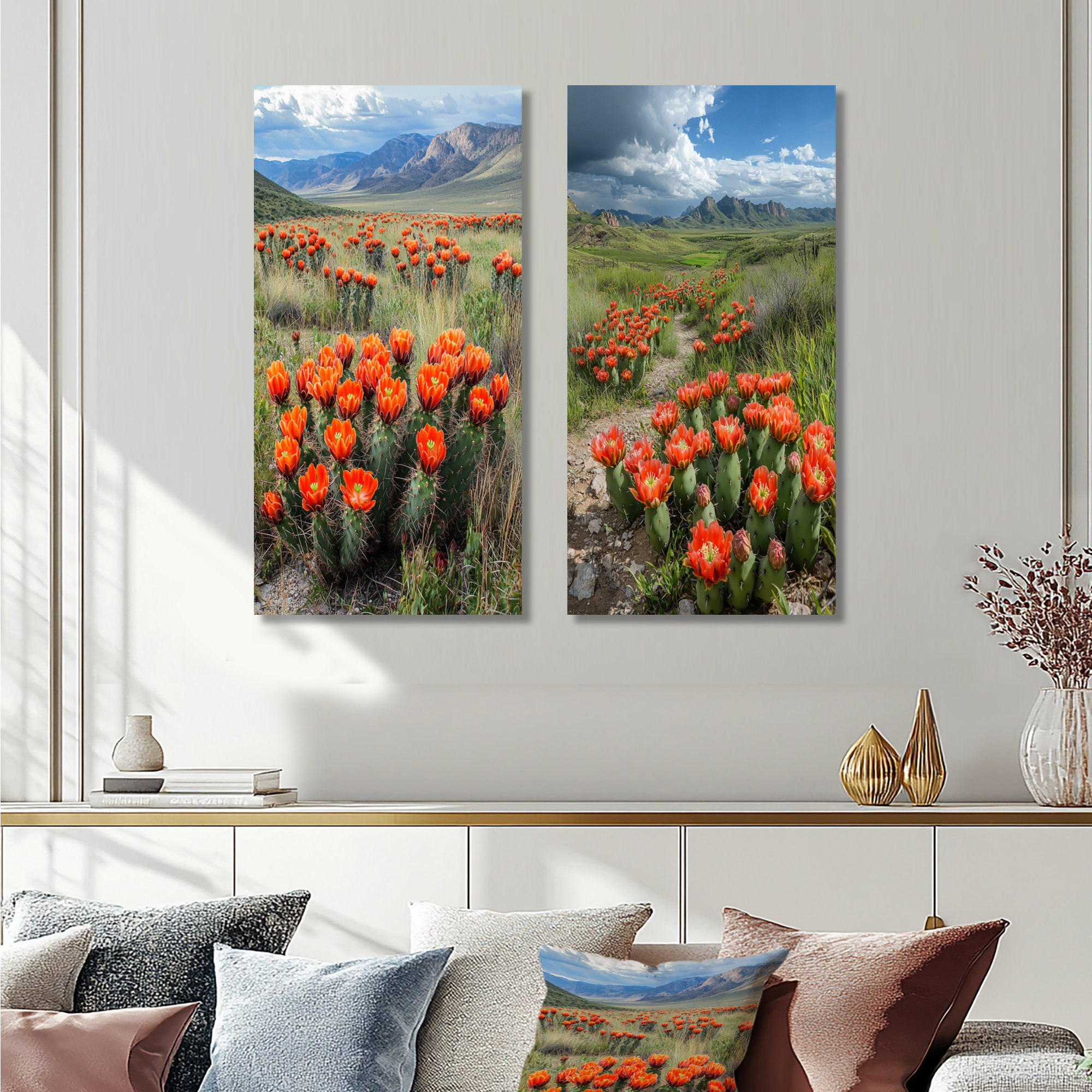 Lark Manor Blooming Cacti Desert At Sunset I - Floral Canvas Art 2 ...