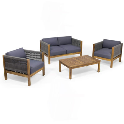 Outdoor 4 Seater Chat Set_Loveseat & Coffee Table & Club Chair