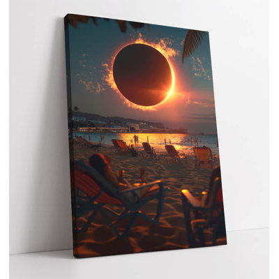 Solar Eclipse At Beach Resort Canvas Wall Art Print