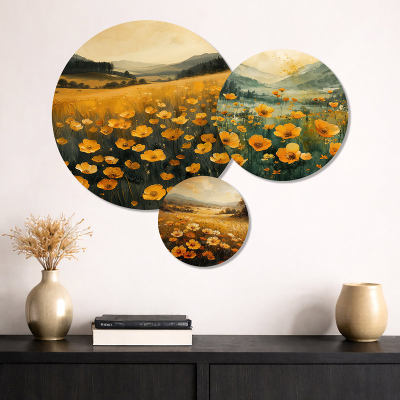 Ensembles de jaune jaune vert Sunlit Meadow I - ensemble d'art mural en métal imprimé floral