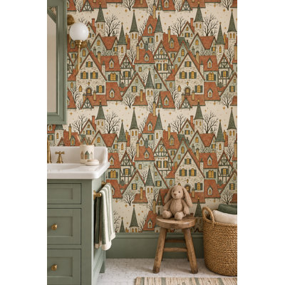 Old Town Houses Wallpaper Vintage Storybook Village