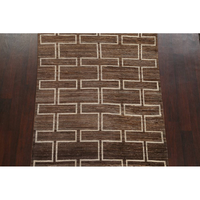 Tapis unique brun / beige noué à la main 4 pi 9 po x 6 pi 3 po New Age
