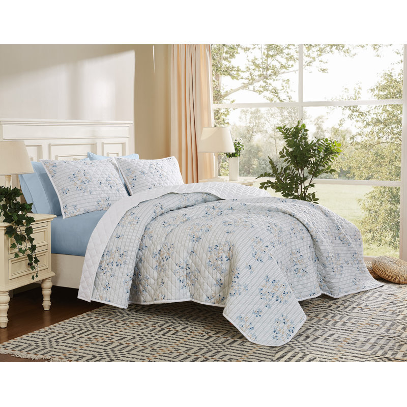 Ensemble de courtepointe Cottage Cottage Classics, Motif floral bleu, Courtepointe pour lit simple + 1 taie décorative 