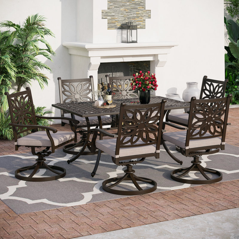 Carli 6 - Person Patio Dining Set with Rectangular Table , Cushions Included