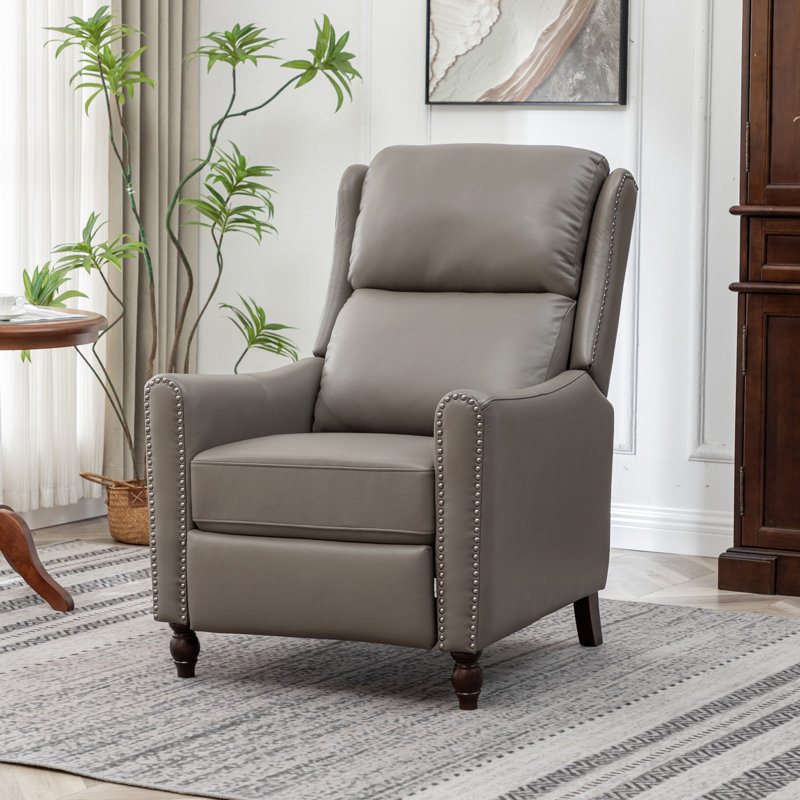 30" Wide Genuine Leather Manual Upholstered Recliner, Grey