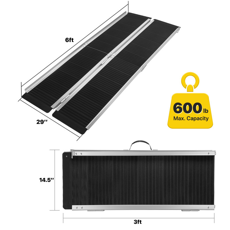 Rampe pliante antidérapante en aluminium pour fauteuil roulant 6 pieds d'une capacité de 600 lb