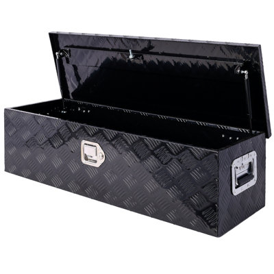 Boîte à outils 39 po en aluminium, boîte à outils pour camion robuste, boîte à outils de rangement pour remorque extérieure, organisateur de rangement pour véhicule récréatif, coffre inférieur avec clés de verrouillage, noir 39 po x 13 po x 10 po