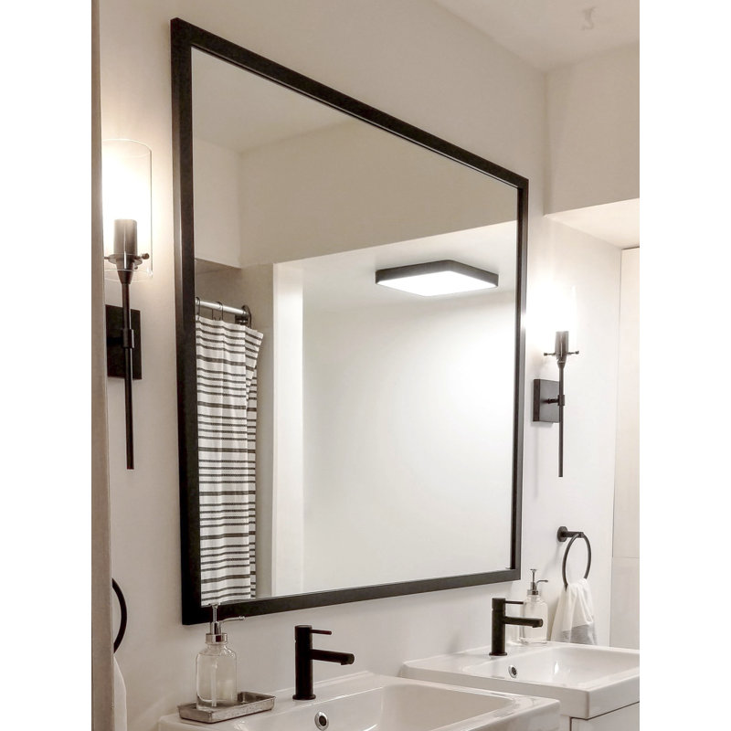 Wood Framed Mirror with Safety Backing Ideal for Bathroom / Vanity Mirror Ellis Collection, 20" x 24", Black