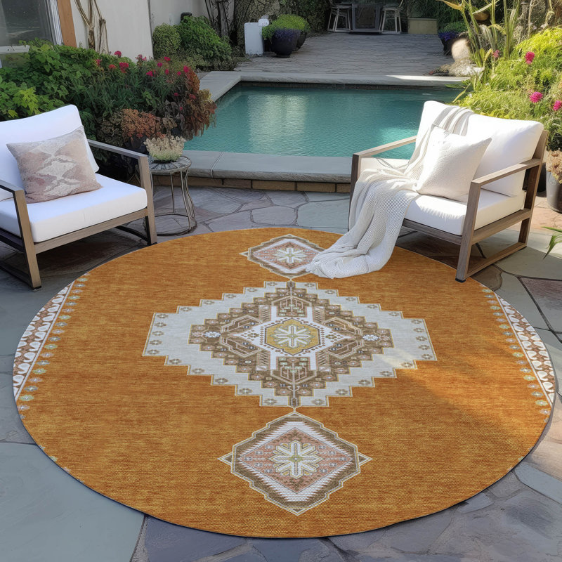 Elira Orange Washable Indoor-Outdoor Rug - , 8' x 8'