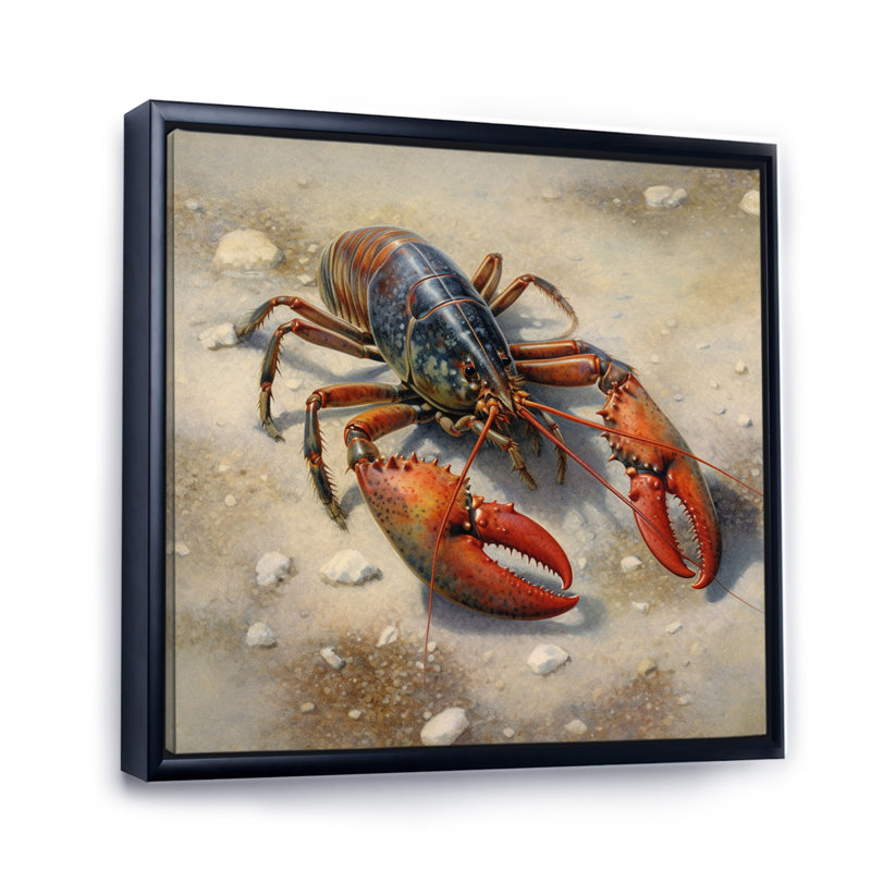 Homard délicatesse marine II sur toile, H 36 po x l 36 po x P 1,5 po, Cadre flottant noir