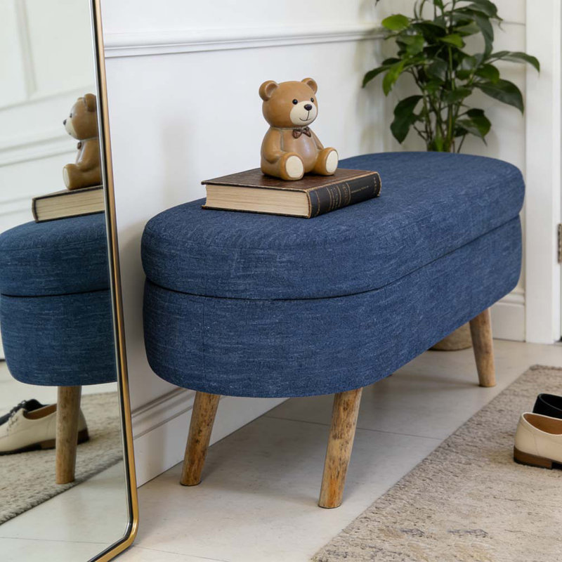 Banc de rangement repose-pieds ovale, Bleu