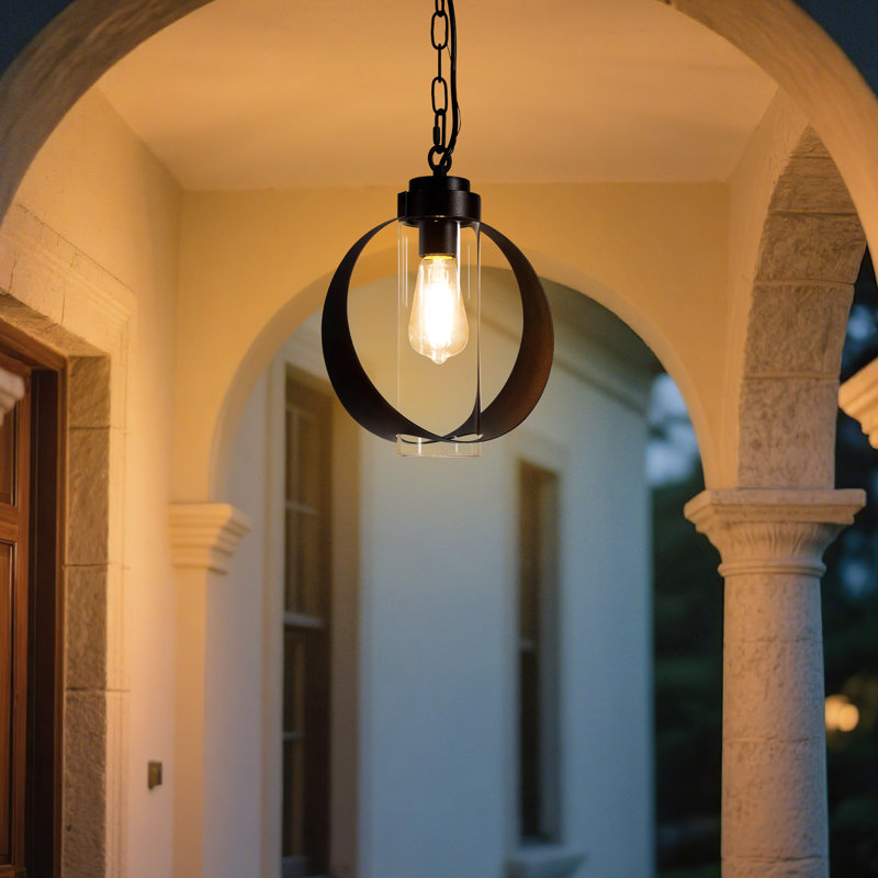  Luminaire suspendu moderne 1 lumière avec abat-jour en verre transparent, luminaire suspendu noir