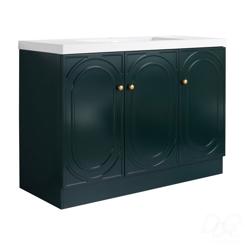Lavabo de salle de bain autoportant et 2 portes d'armoire à fermeture en douceur , Vert foncé, 47"