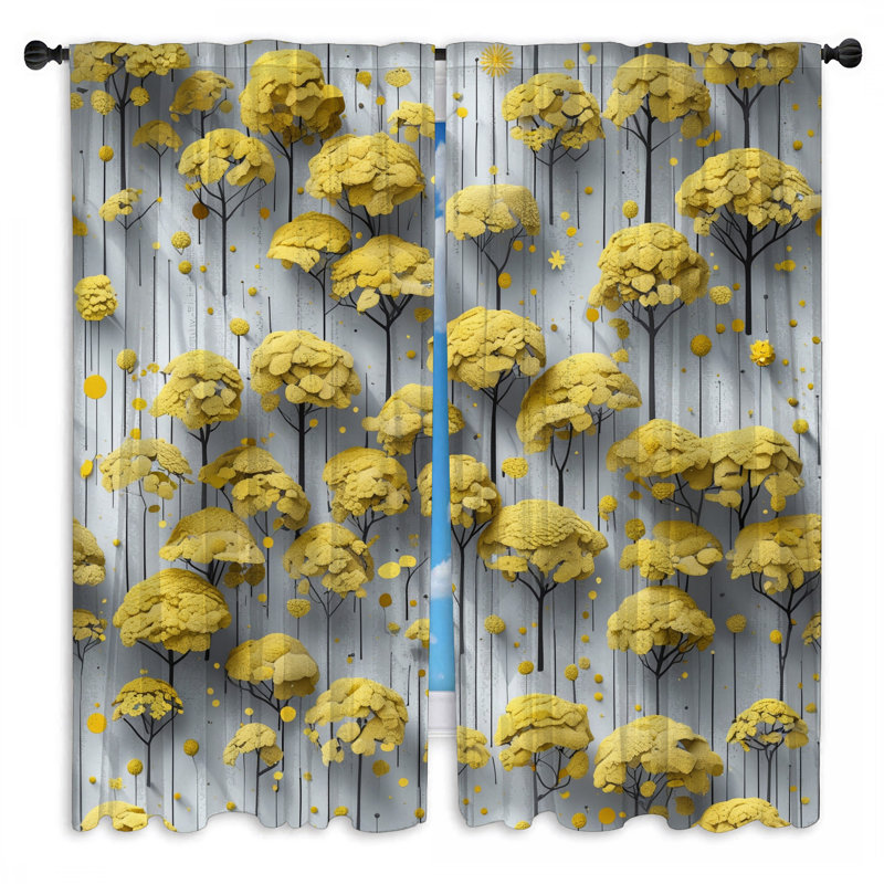 Rideaux de fenêtre à motif abstrait jaune et arbres obscurcissant - 2 panneaux, 40 po x 50 po - 2 panneaux, Transparent