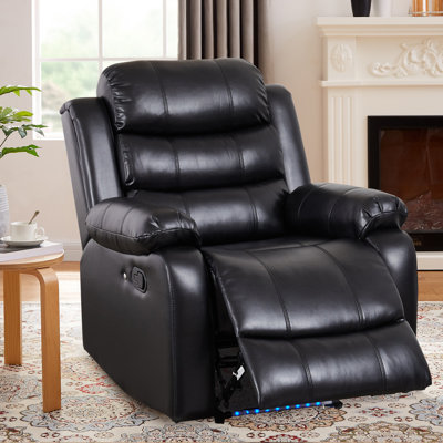 34.25'' Faux Leather Manual Recline Recliner Chair With LED Ambient Light – Living Room Comfort Lounge