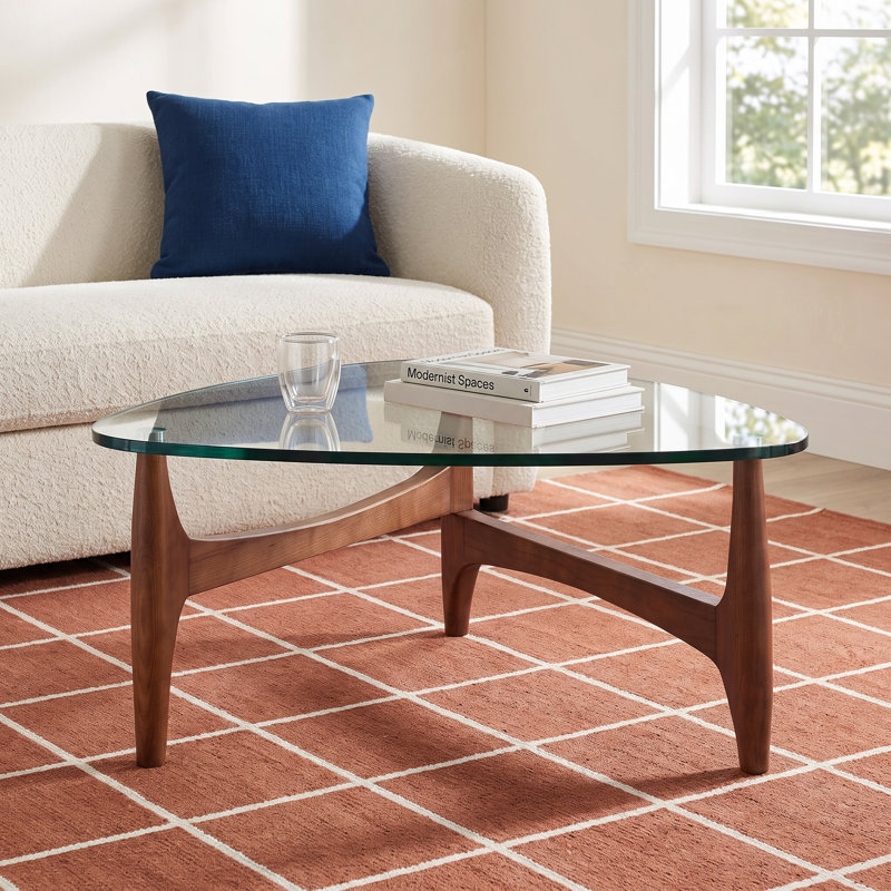 Etna Glass Top Coffee Table, 15.5" H x 35.44" L x 35.44" W, Walnut