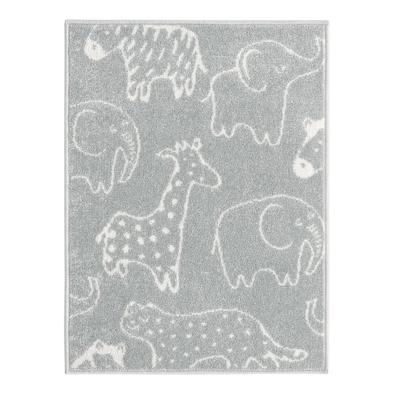 Tapis pour enfant Whimsy Safari, Rectangle 2 pi 2 po x 2 pi 11 po, Gris / Ivoire